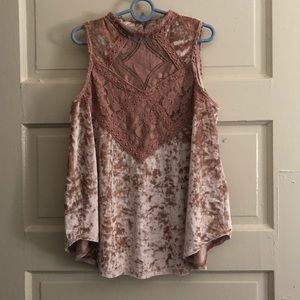Altar’d State Pink Crushed Velvet Mock Neck Blouse